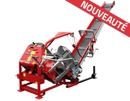 Scie circulaire à chevalet automatique avec tapis monte bois fixe AMR (Vogesenblitz) Solomat SIT 5-700 E AU